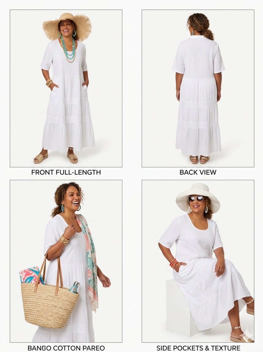 Women's White Maxi Dress - Lightweight Tiered Design